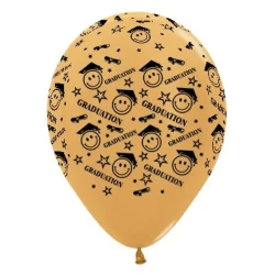 30cm Graduation Smiley Faces  Gold Metallic - Pack of 6