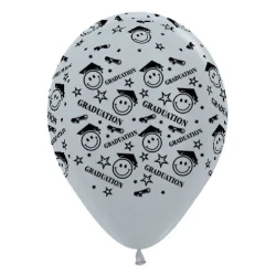 30cm Graduation Smiley Faces  Silver Metallic - Pack of 6