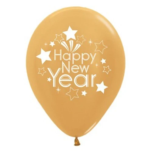30cm Happy New Year Gold Metallic - Pack of 6