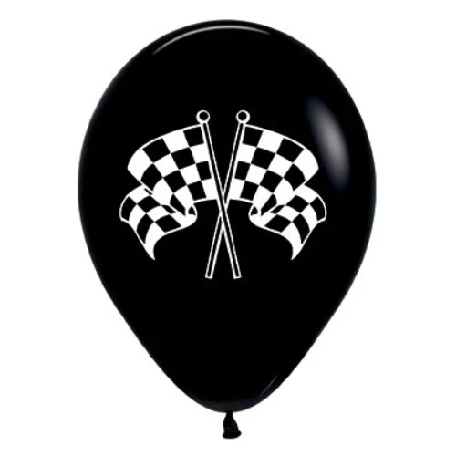 30cm Racing Flags White & Black Ink Latex Balloons - Pack of 6
