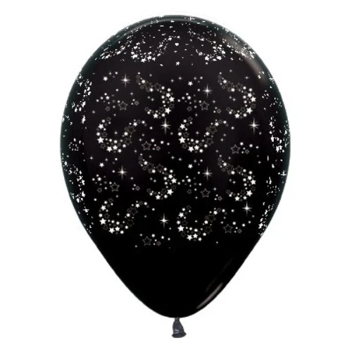 30cm Sparkling Stars Black Metallic - Pack of 6