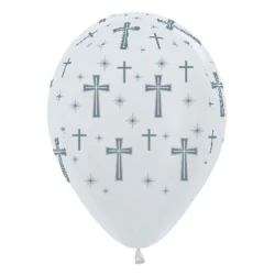 30cm Holy Cross Pearl White & Silver Ink - Pack of 25