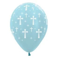 30cm Holy Cross Blue Satin Pearl Latex Balloons - Pack of 25