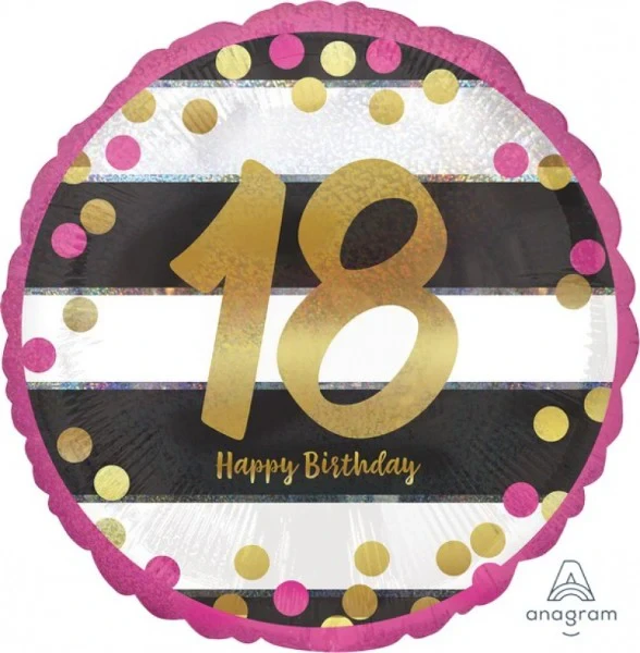 Foil Balloon - Self Sealing Standard Holographic Milestone 18 (Pink And Gold)