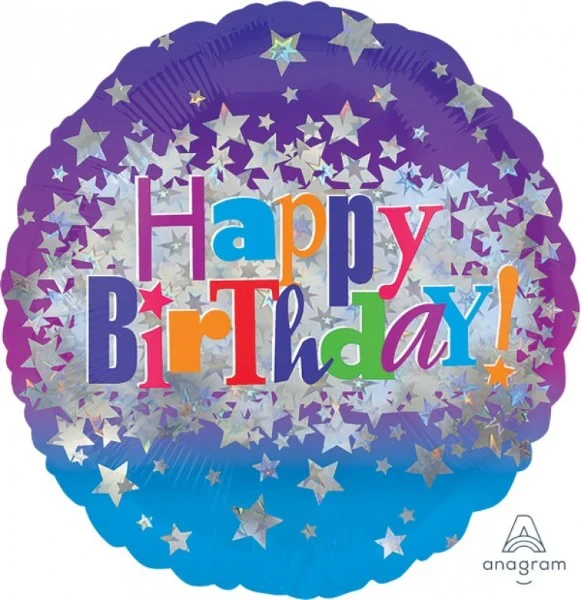 Foil Balloon - Self Sealing Happy Birthday Bright Stars (45cm)