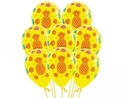 30cm Tropical Design On Fashion Yellow Latex Balloons, 12pk - Pack of 12