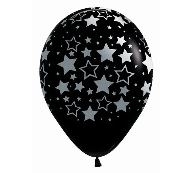 Balloon 30cm Metalink Bold Stars Fashion Black (Pack of 12)