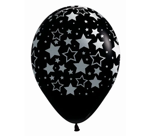 Balloon 30cm Metalink Bold Stars Fashion Black (Pack of 25)
