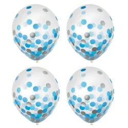 Latex Balloons 30cm & Confetti Blue & Silver (Pack of 6)