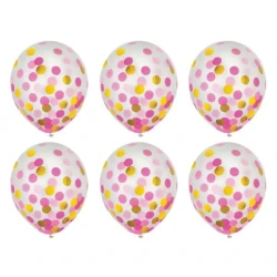 Latex Balloons 30cm & Confetti Pink & Gold (Pack of 6)