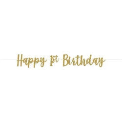 1st Birthday Gold Glittered Ribbon Banner