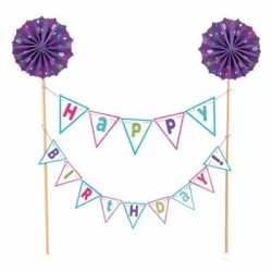 Cake Topper Happy Birthday Gold Banner Kit