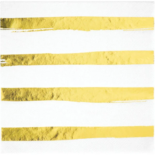 Touch Of Colour White & Gold Foil Striped Lunch Napkins (Pack of 16)