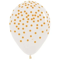 Sempertex 30cm Gold Confetti on Crystal Clear Latex Balloons- Pack of 25