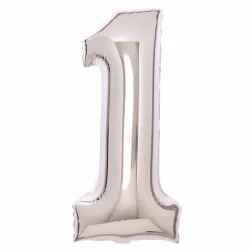 Large Number 1 Silver Foil Balloon 37cm w x 82cm h