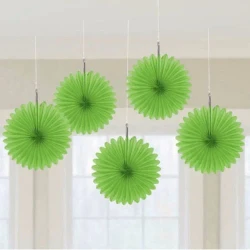 Mini Hanging Fan Decorations Lime Green - Pack of 5