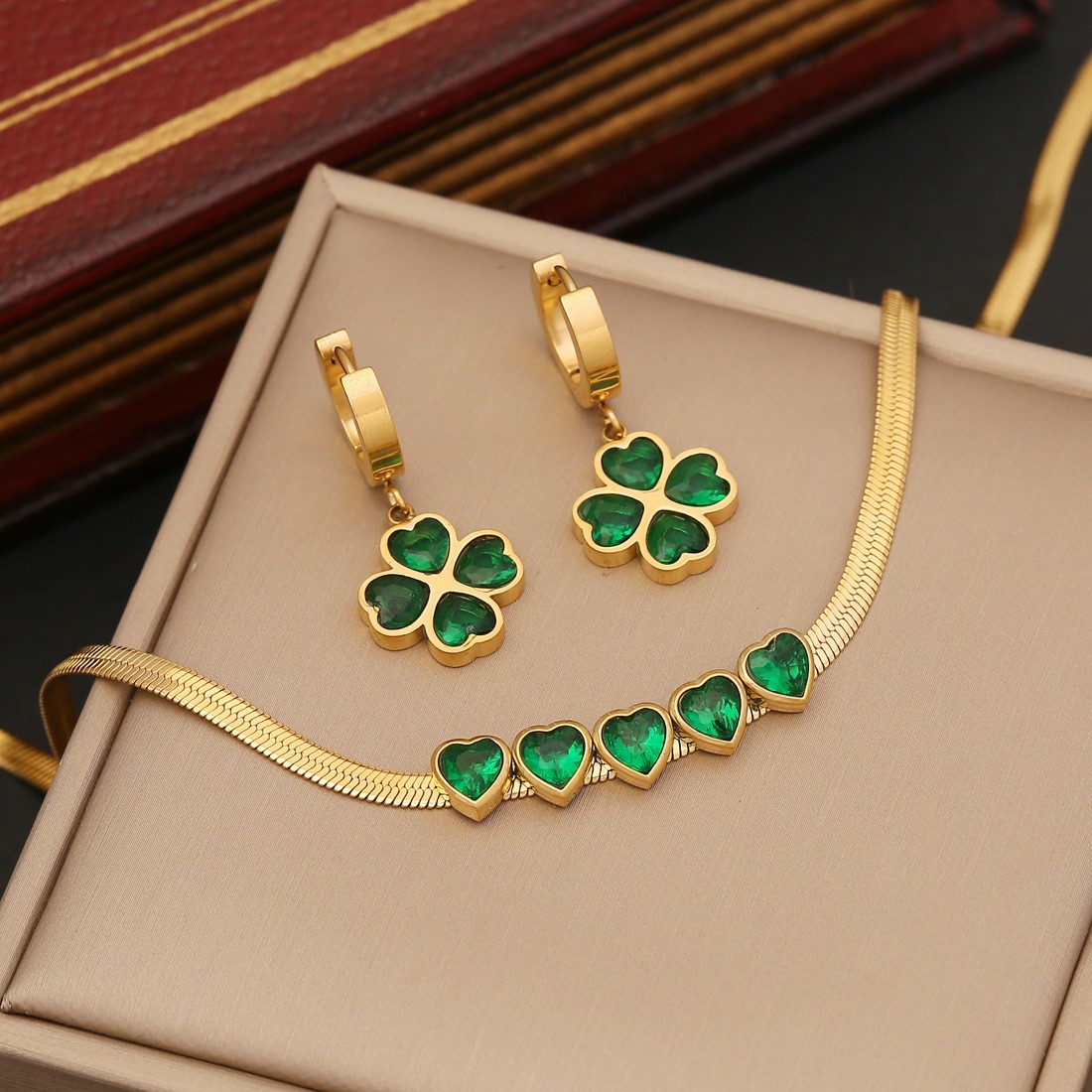 Emerald Necklace Earrings Bracelet