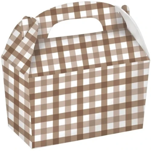 Gingham Paper Treat Box Teddy Brown - Pack of 4