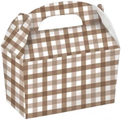 Gingham Paper Treat Box  Teddy Brown - Pack of 4