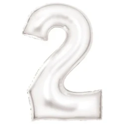 Large Number 2 Silk Lustre White Foil Balloon 55cm w x 86cm h