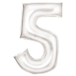 Large Number 5 Silk Lustre White Foil Balloon 56cm w x 89cm h