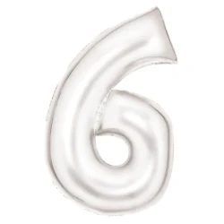 Large Number 6 Silk Lustre White Foil Balloon 56cm w x 92cm h