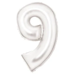 Large Number 9 Silk Lustre White Foil Balloon 57cm w x 91cm h