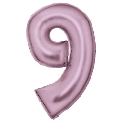 Large Number 9 Silk Lustre Pastel Pink Foil Balloon 57cm w x 91cm h