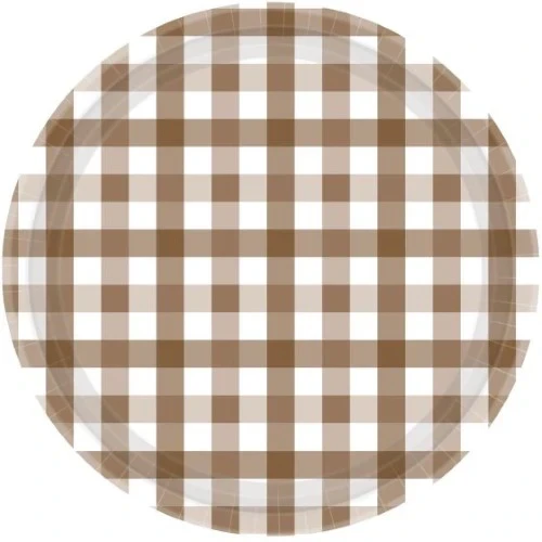 Gingham 17cm Paper Plate Teddy Brown - Pack of 8