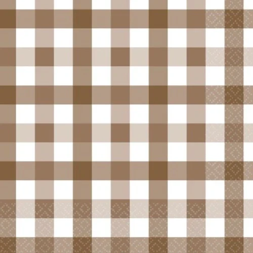 Gingham Lunch Napkin Teddy Brown - Pack of 16