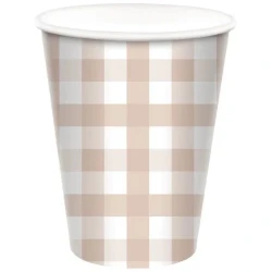 Gingham 266ml Paper Cup  White Sand  - Pack of 8