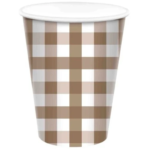 Gingham 266ml Paper Cup Teddy Brown - Pack of 8