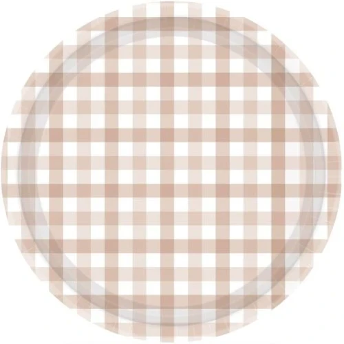 Gingham 23cm Paper Plate White Sand - Pack of 8
