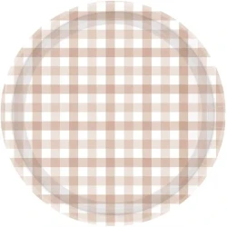 Gingham 23cm Paper Plate White Sand    - Pack of 8