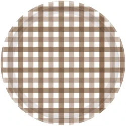 Gingham 23cm Paper Plate Teddy Brown    - Pack of 8