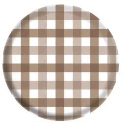 Gingham Melamine 17cm Plate Teddy Brown  - Pack of 4