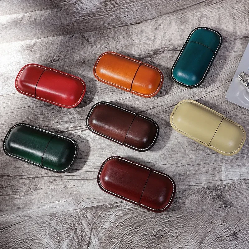 Handmade Leather Glasses Case Hard Shell Retro Men And Women Sunglasses Myopia Glasses Hook Protection Box