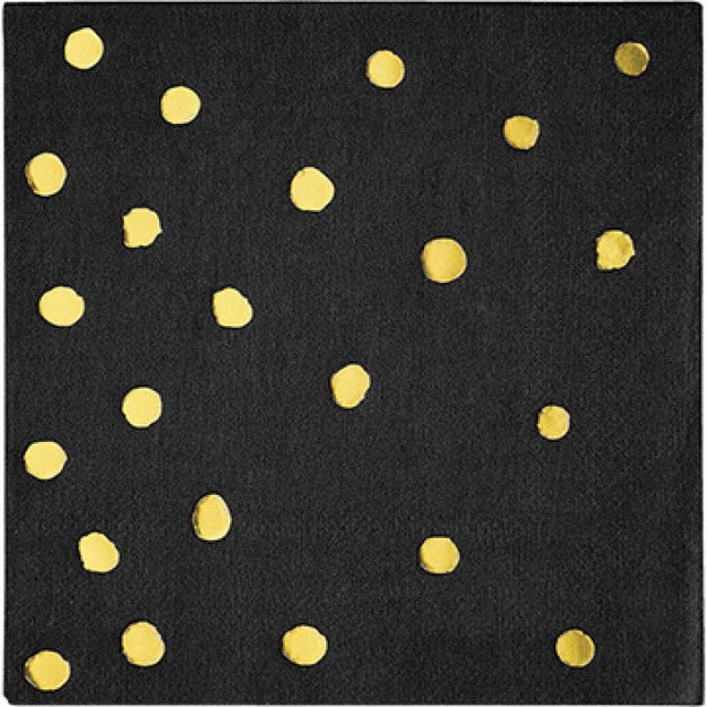 Touch Of Colour Black Velvet & Gold Foil Dots Beverage Napkins (Pack of 16)