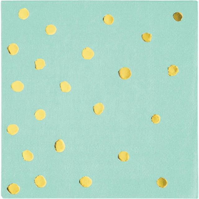 Touch Of Colour Fresh Mint & Gold Foil Dots Beverage Napkins (Pack of 16)