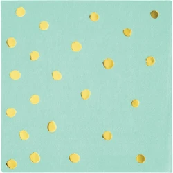 Touch Of Colour Fresh Mint & Gold Foil Dots Beverage Napkins  (Pack of 16)