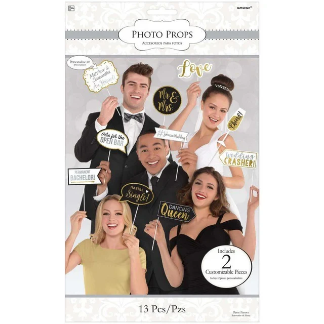 Wedding Photo Props Kit 13 Assorted Designs & Sizes (Pack of 13)