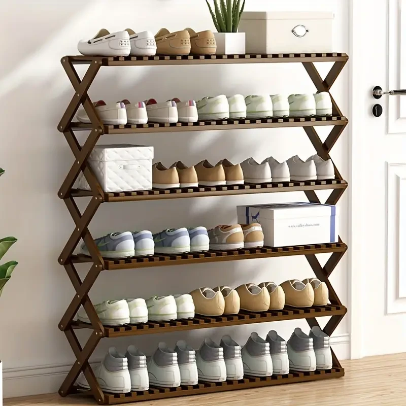 Multi-Layer Solid Wood Installation-Free Shoe Rack - Folding Indoor Storage Shelf