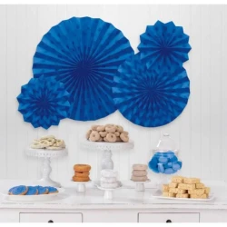 Glitter Fans Hanging Decorations Bright Royal Blue - Pack of 4