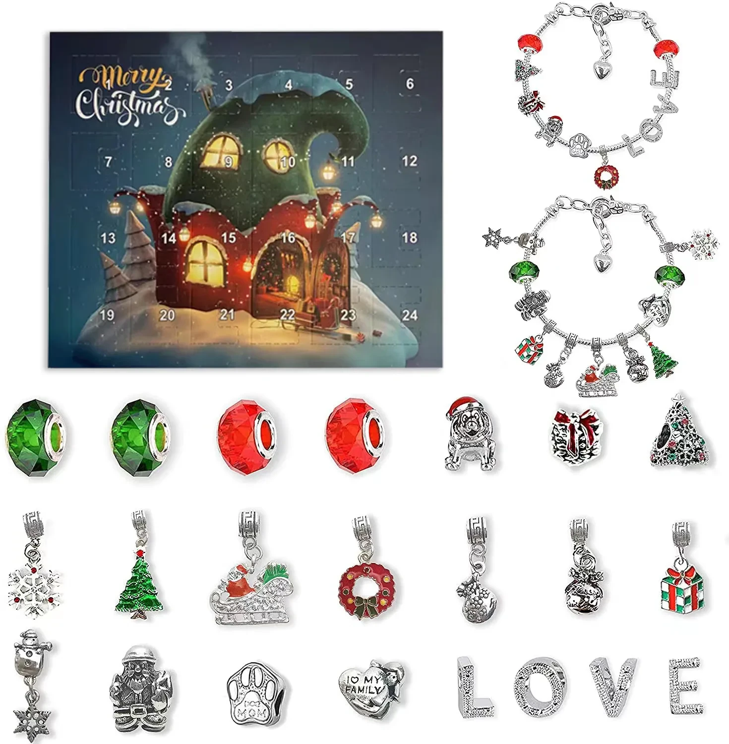 DIY 24 Days Christmas Countdown Calendar Bracelets Set