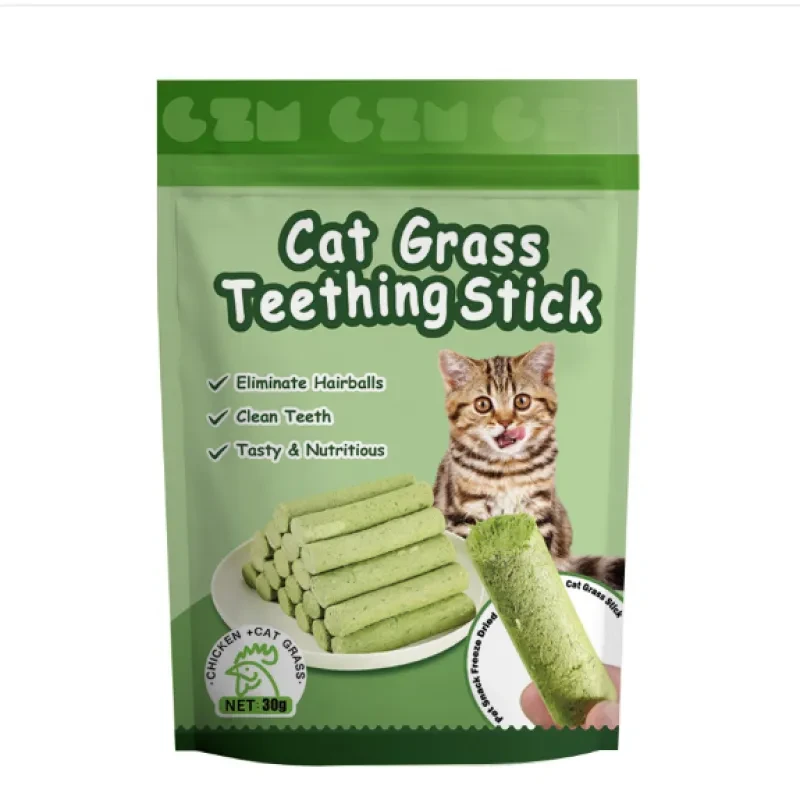 Cat Grass Teething Sticks for Hairball Control - Natural Cat Dental Care Treat with Chicken Flavor