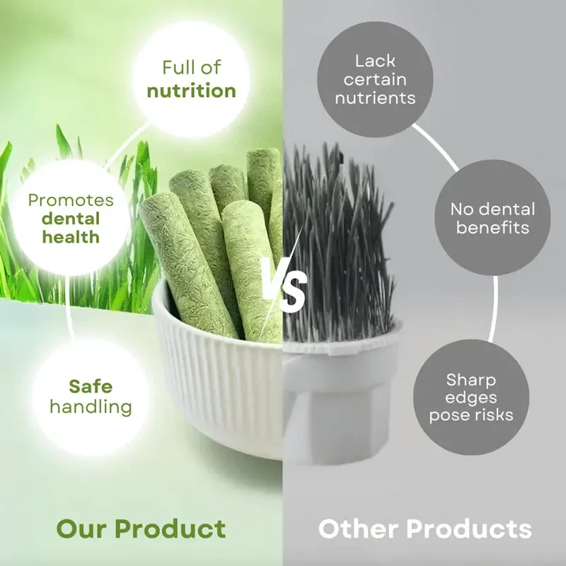 Cat Grass Teething Sticks for Hairball Control - Natural Cat Dental Care Treat with Chicken Flavor