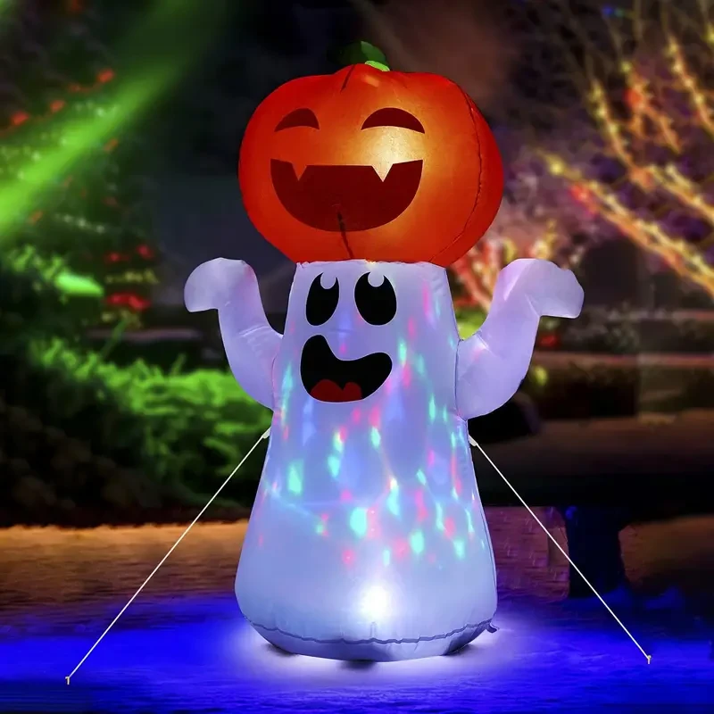 Halloween Decorations Inflatable Pumpkin Ghost Built-in 360° Rotating Magic Colorful Led Lights