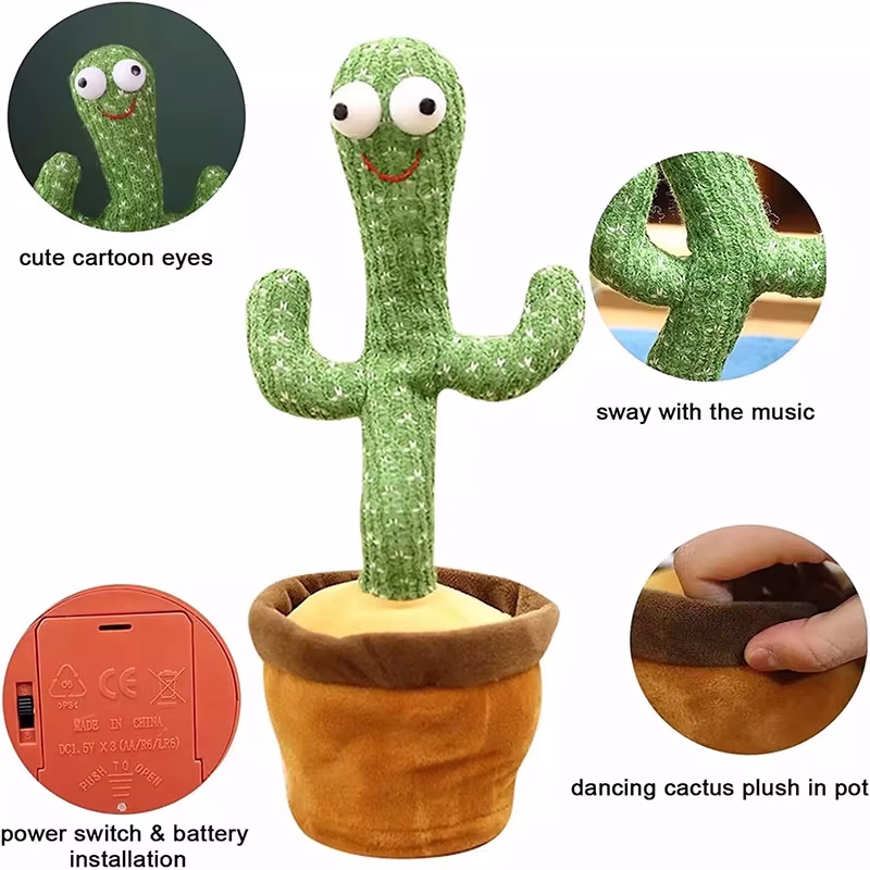 Dance Cactus Talking Toy - LED Singing & 15-Second Recorder