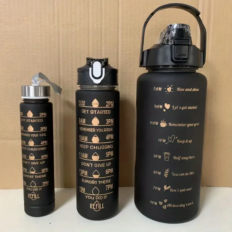 3-Piece Gradient Water Bottle Set - BPA Free, Leakproof & Time Marked