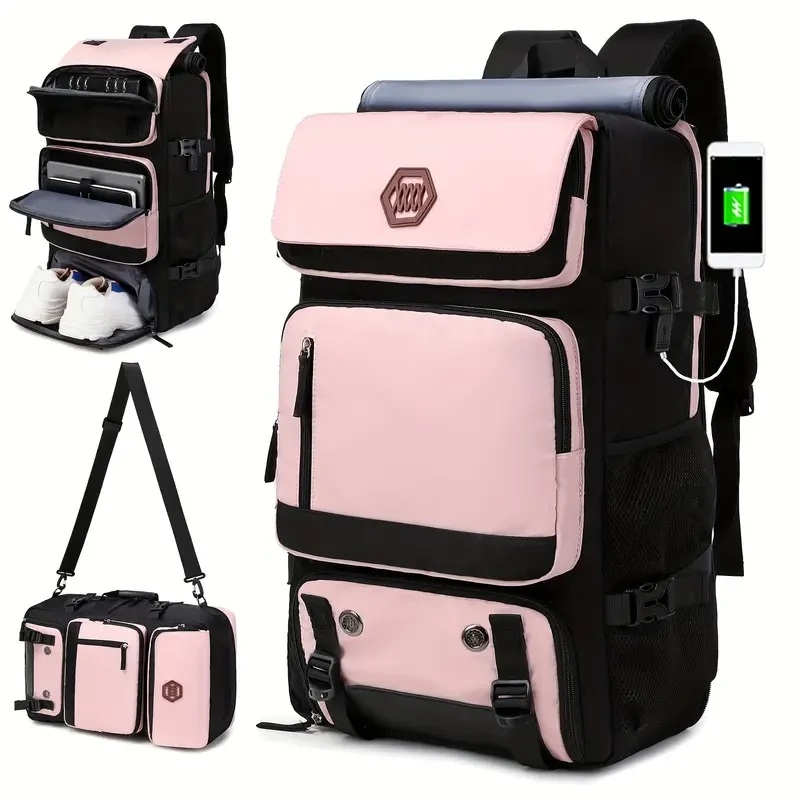 Men's Multi-Functional Trekking Backpack with Adjustable Straps and Shoe Storage - Waterproof and Durable Outdoor Knapsack